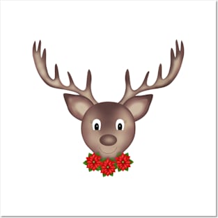 Reindeer with flowers Posters and Art